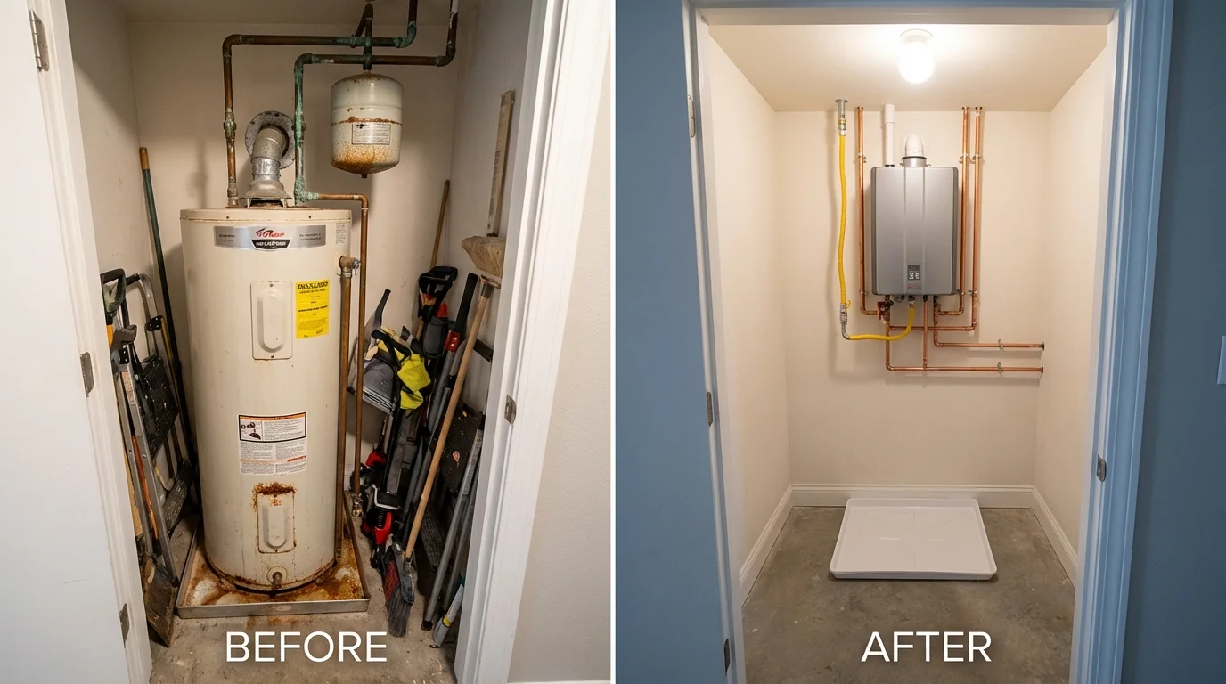 Tank water heater versus wall-mounted tankless unit comparison for Southlake, TX homeowners