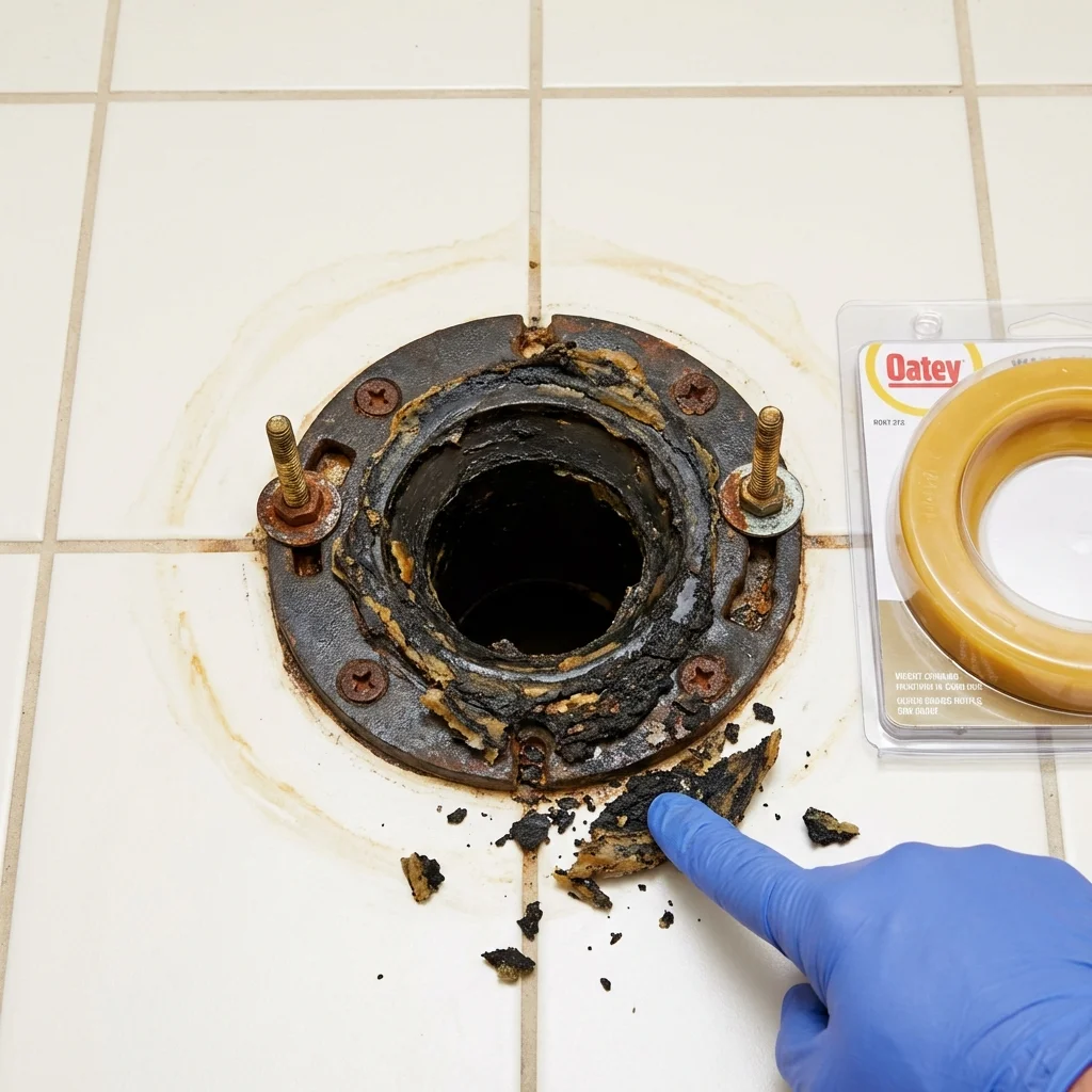 Failed wax ring showing water seepage at the base of a toilet in a Southlake, TX home